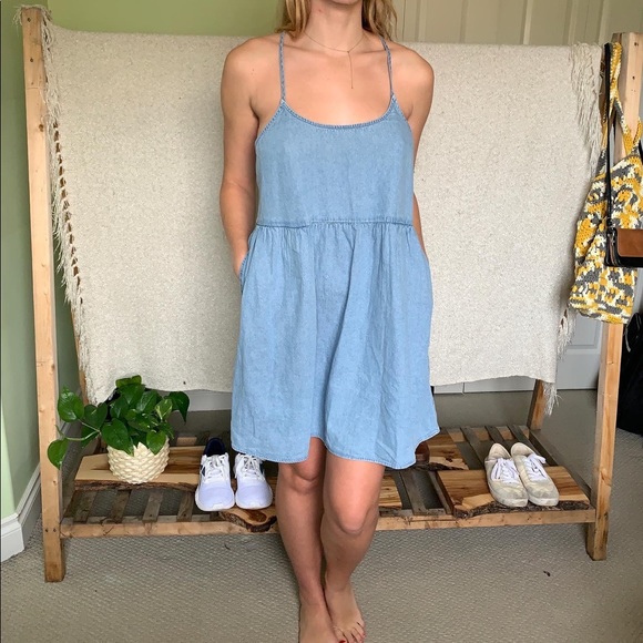Open back denim mini dress. - Picture 1 of 2